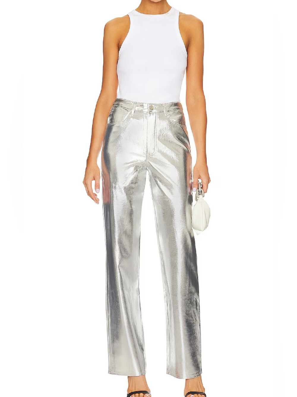 WeWoreWhat Metallic Silver High-Waist Straight Pants Size 24